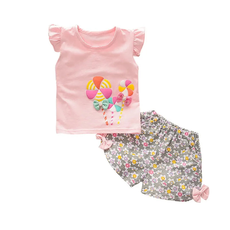 Baby Girl Sleeveless Windmill Printed Clothes Set