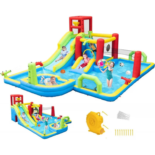 Kids Fun Outdoor Jumping Bouncers with Extra Large Pool Slides