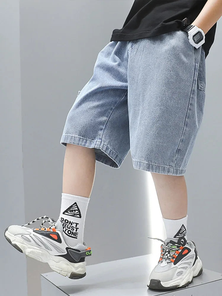 Boys light loose denim shorts