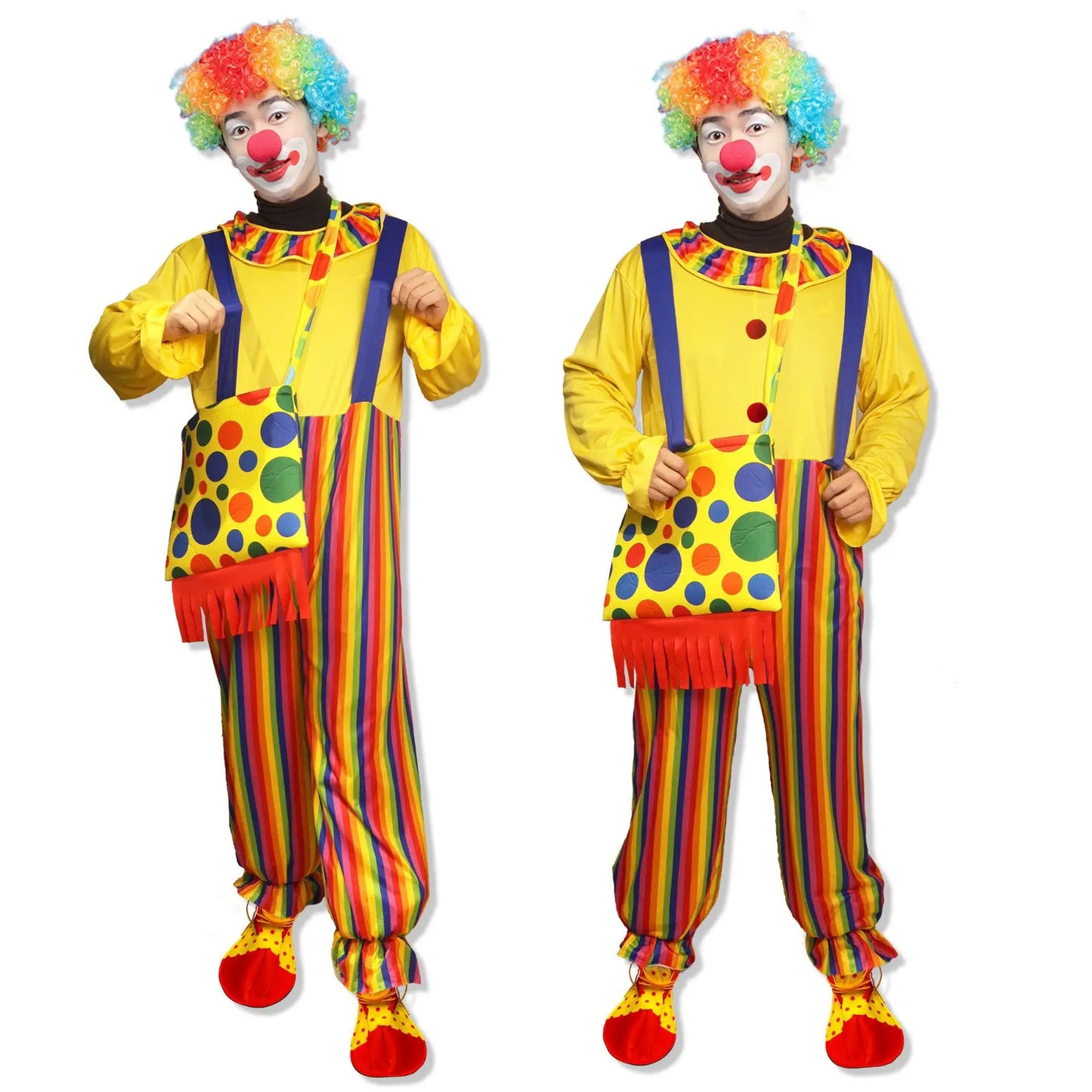 Halloween Adult Clown Costume Set Cosplay Performance Magic Show Party Role Play Props Includes Dress