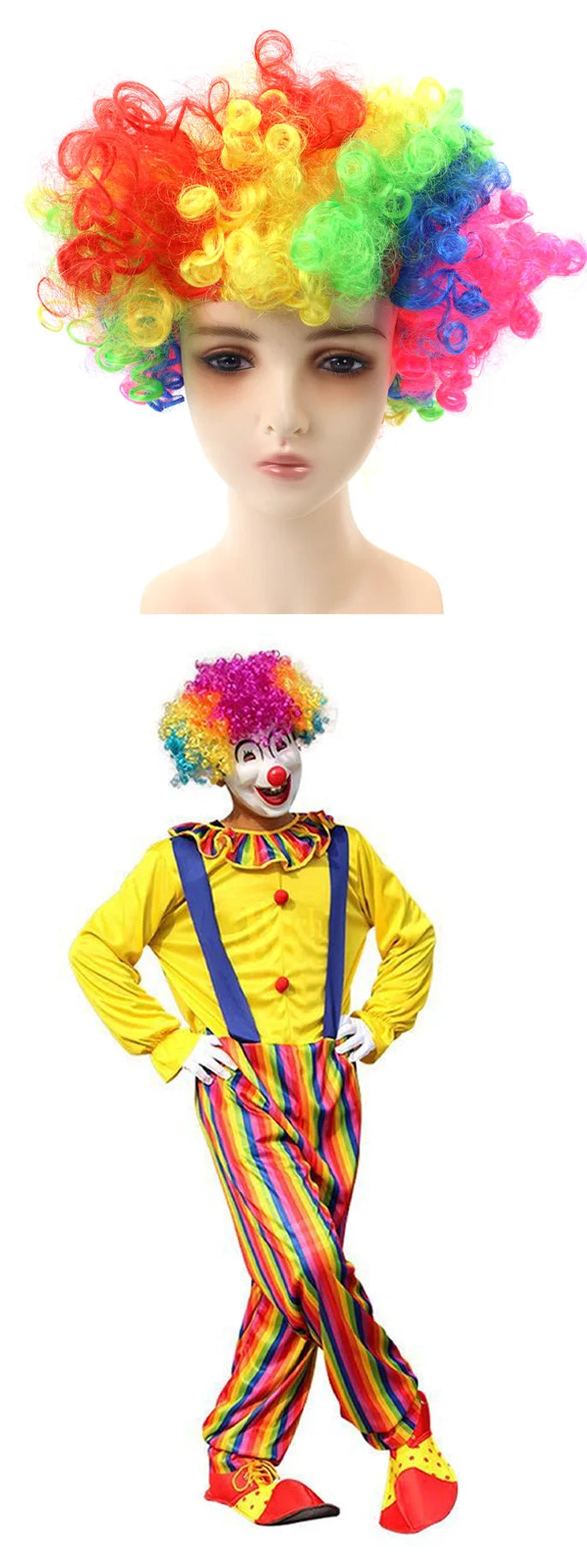 Halloween Adult Clown Costume Set Cosplay Performance Magic Show Party Role Play Props Includes Dress