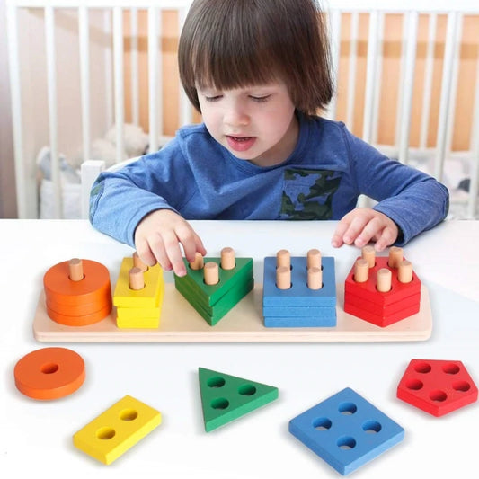 Educational Wooden Toys Geometric Shapes Montessori Puzzle Color Sorting Math Bricks Baby Preschool Learning Educational Games