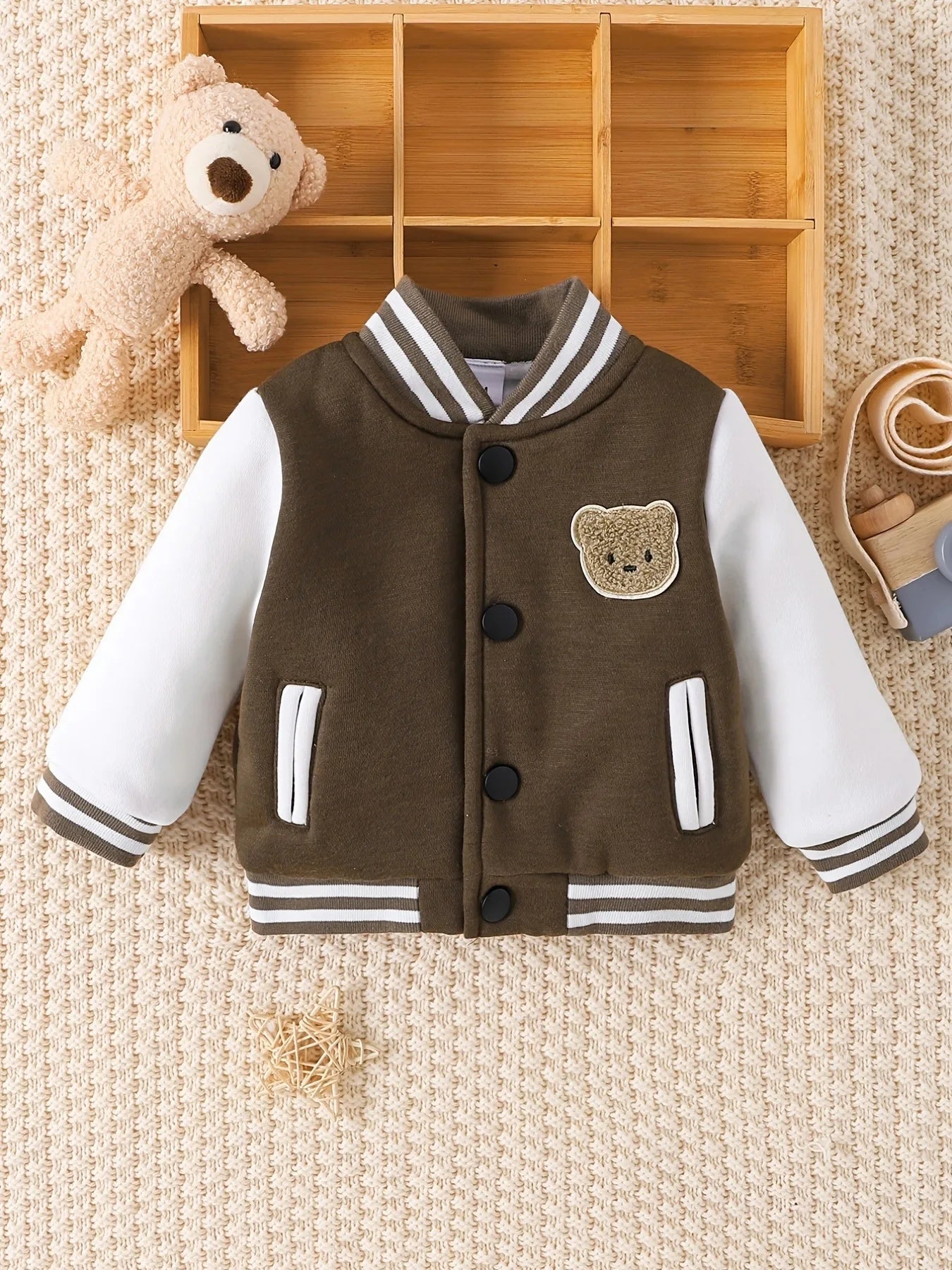 Toddler's Bear Embroidered Baseball Jacket