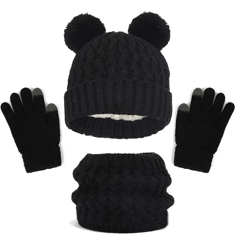 Wool Knitted Hat Scarf and Gloves Luxury Set