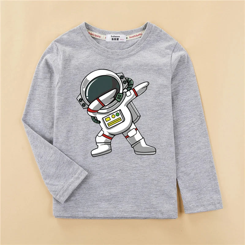 Astronaut Cartoon Cotton Long Sleeved Cotton T-shirt