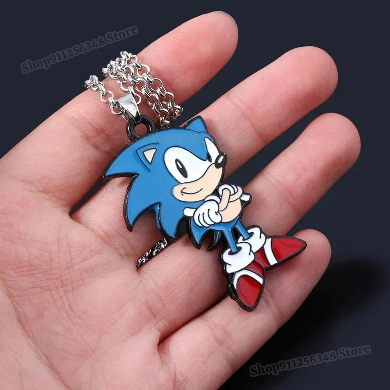 Cartoon Movie Sonics Necklace Keychain Badge Kawaii Anime Figure Enamel Pins Keyring Men Women Pendants Jewelry Accessories Gift