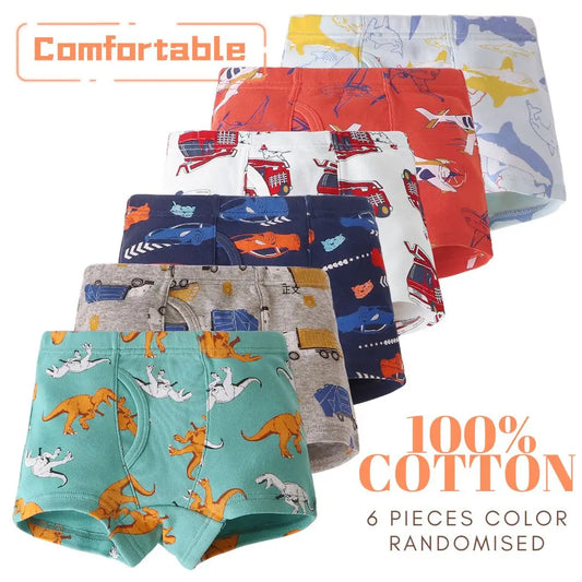 6 Pcs  Boy's 100% Cotton Soft Briefs