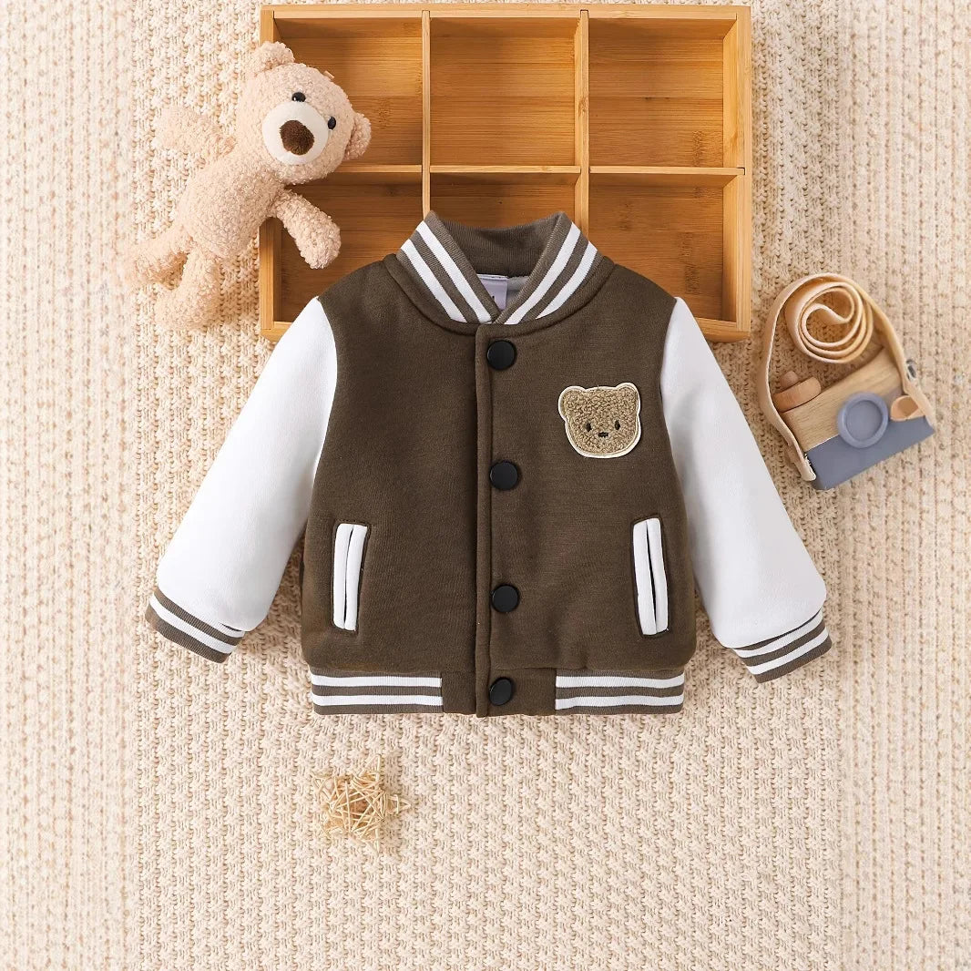 Toddler's Bear Embroidered Baseball Jacket