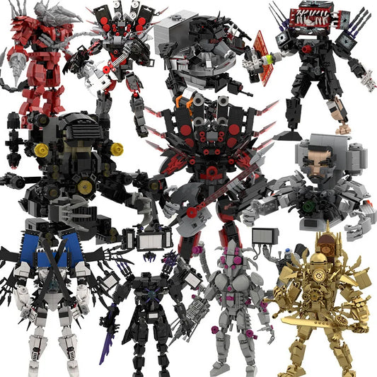 Skibidi Toilet Building Blocks Set Gold Clock Man With Sword Guitor Speaker Man Titan Computer Man Toys For Boys Xmas Gifts