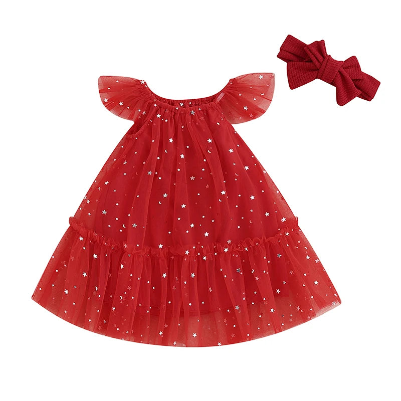 Baby Girl's Sparkly Dress with Matching Headband for Special Occasions and Parties