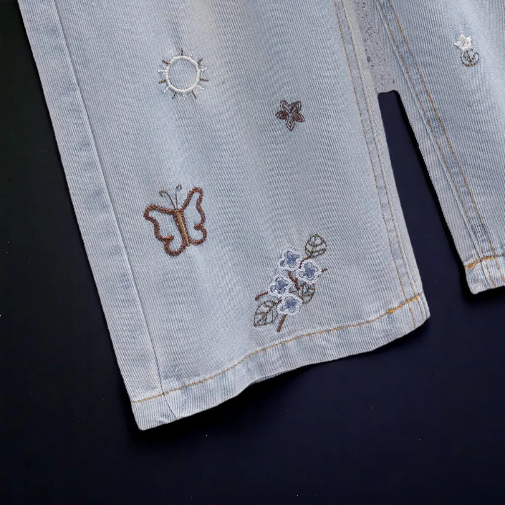 Girls Pattern Baggy Denim Jeans Trousers