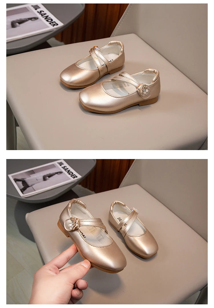 Princess Girls Leather Flat Shoes