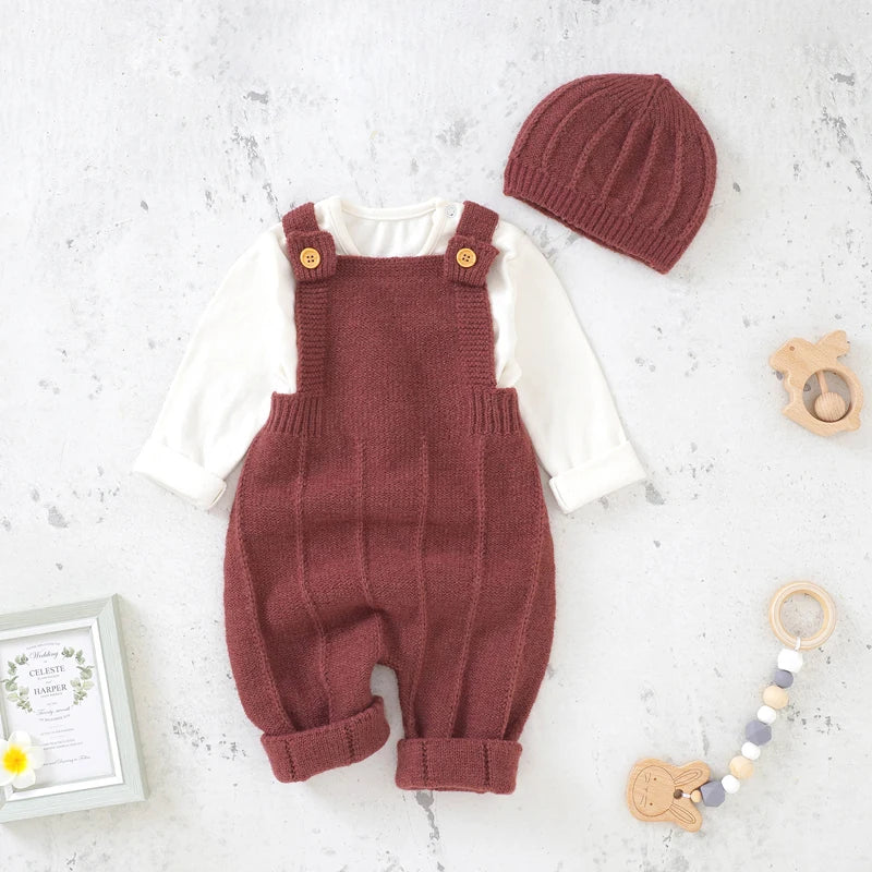 Baby's Knitted Romper With Hat